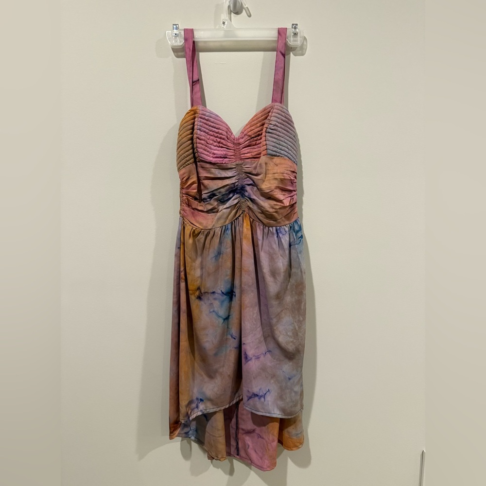 American Rag Womens Small Pink and Blue Tie Dye Mini Ruffle Dress